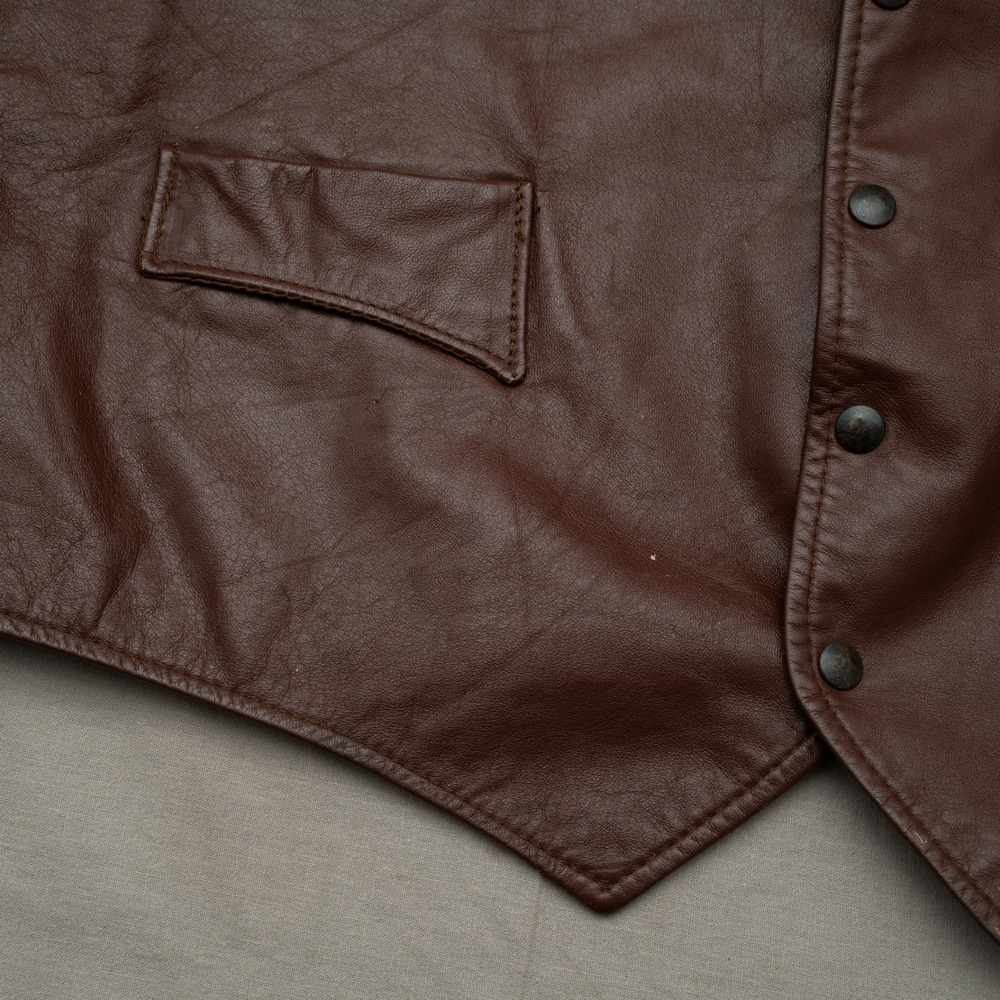 Vintage 70s 80s Sears Leather Shop Dark Brown Leather Vest 44 Reg Cowboy Western - Picture 5 of 9